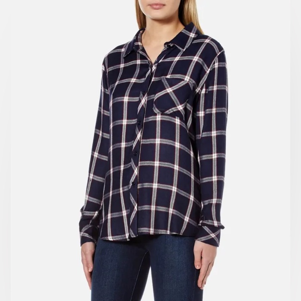 Rails Women's Hunter Shirt Nightfall / White XS Plaid Check Button Blouse Top - Picture 3 of 16
